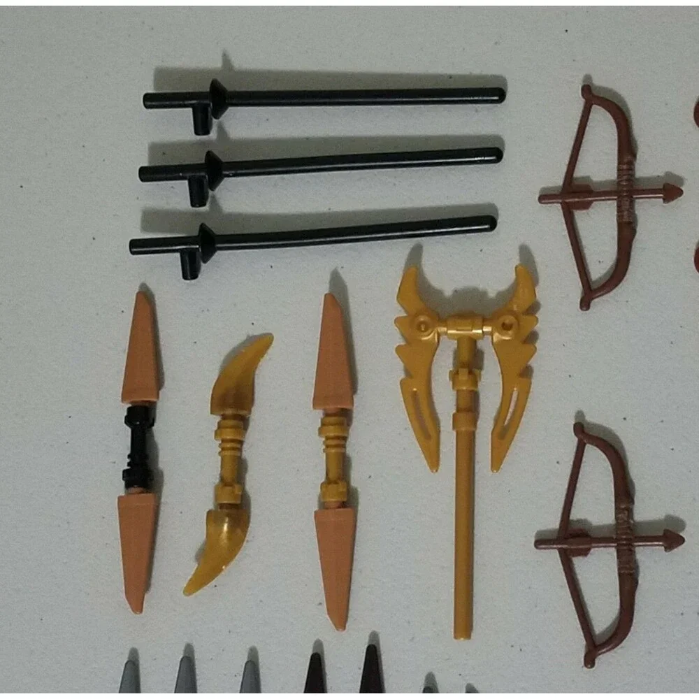 VINTAGE LEGO BLOCKS PARTS, CITY, WEAPONS SWORDS SPEARS BOWS ACCESSORIES ETC.